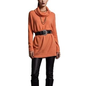 Cynthia Rowley 100% merino wool coral turtleneck tunic sweater dress S